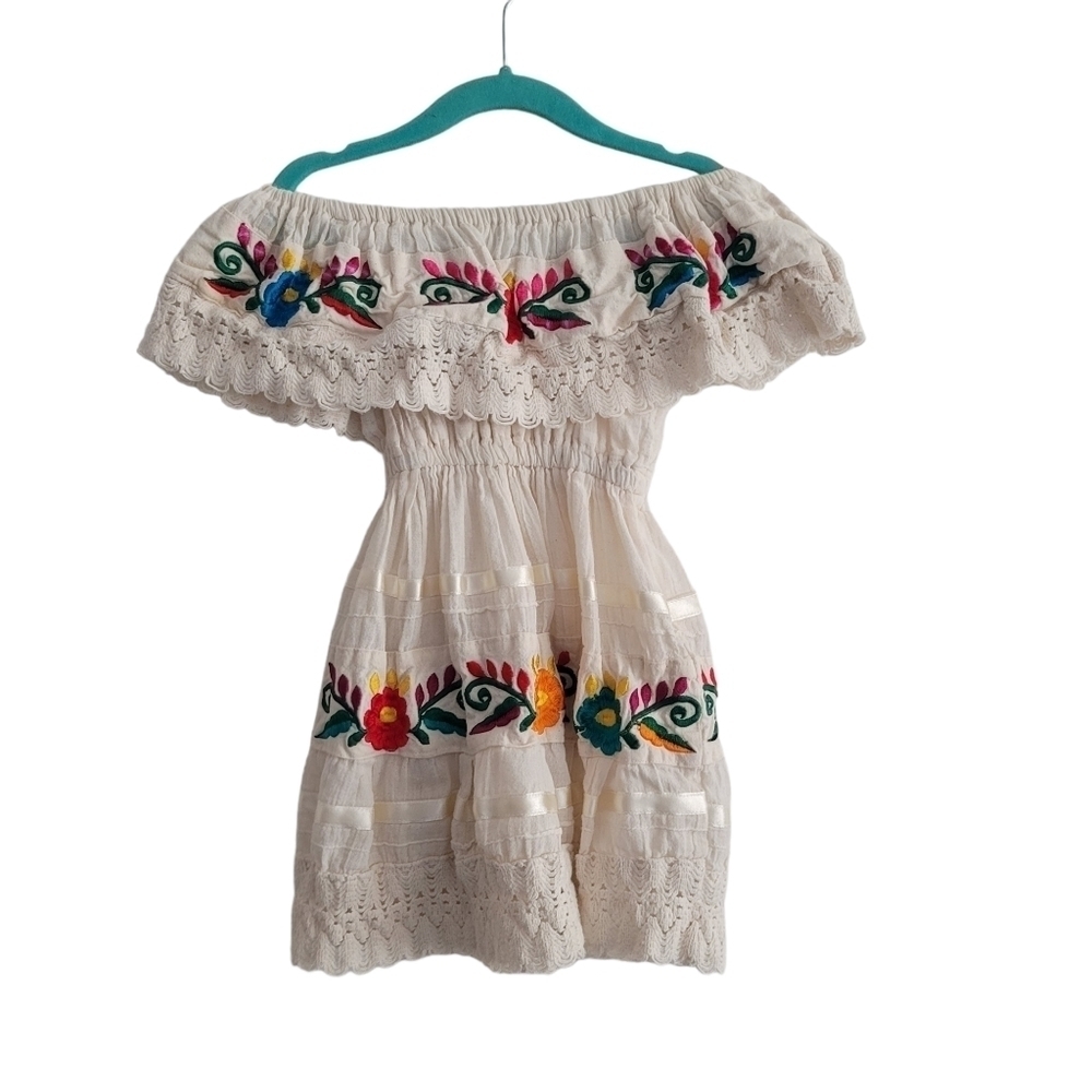 Casa Flores 2T‎ Embroidered Mexican Floral Tiered Dress Fiesta Birthday